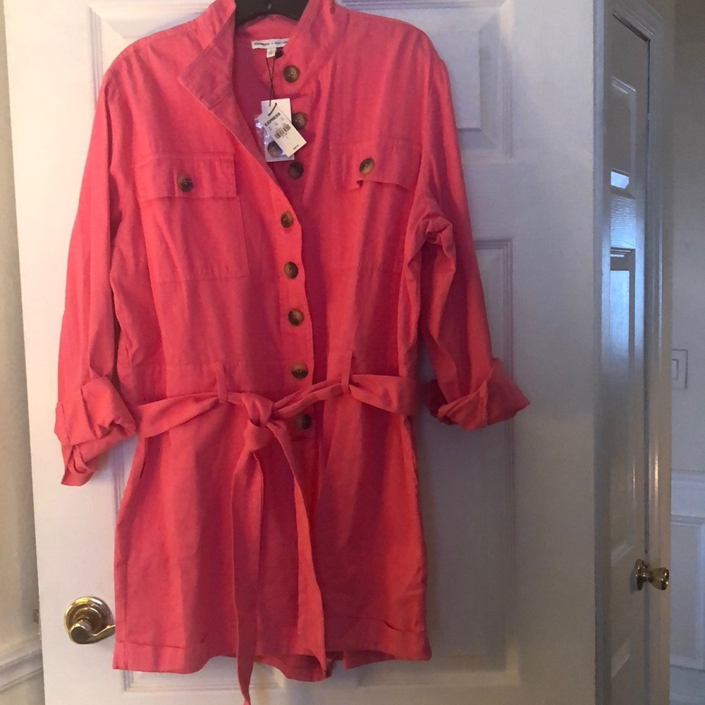 Romper short button down with belt